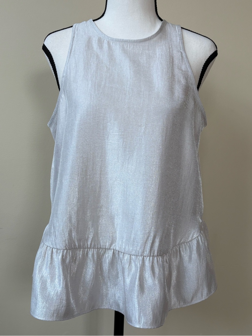 Ann Taylor - Silver Shimmer Ruffle-Hem Sleeveless Blouse - Size S